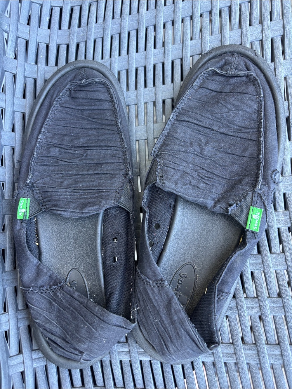 Sanuk Black Women’s Slip-On Casual Flats with Green Logo Tabs
